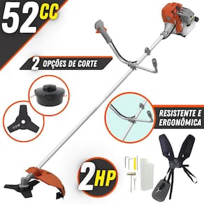 Roçadeira Aparador de Grama Á Gasolina Tekna RL520AC-G2 Motor 2T 52cc 2HP Modelo Completo Com Lâmina 3 Pontas e Cabeçote Nylon