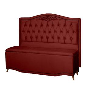 Kit Cabeceira e Calçadeira Baú Maitê Casal 140cm Veludo Marsala - Montanaris Decor