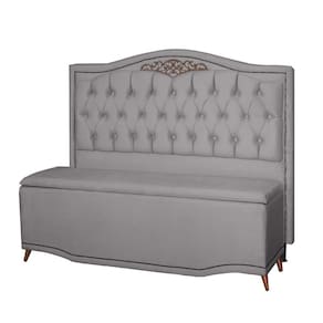 Kit Cabeceira e Calçadeira Baú Maitê Casal 140cm Veludo Cinza - Montanaris Decor