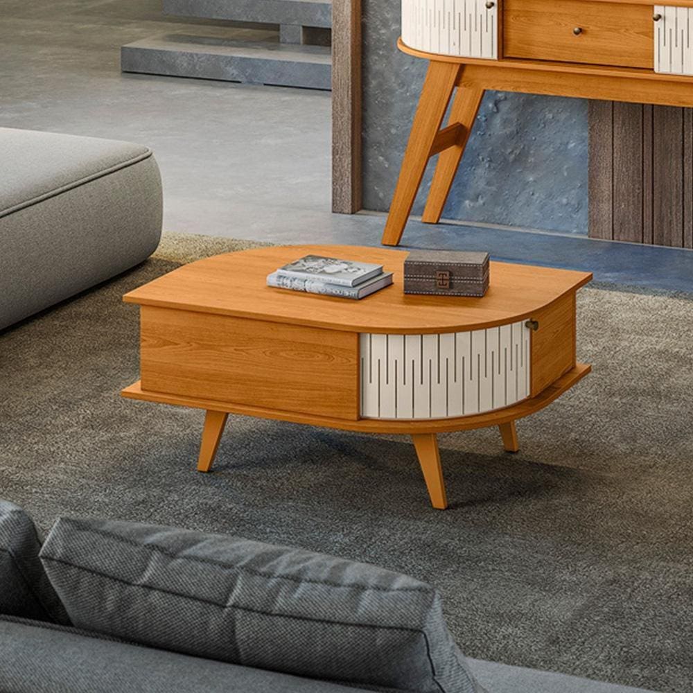 Mesa de Centro 02 Portas Indianápolis Cinamomo Off White Madetec