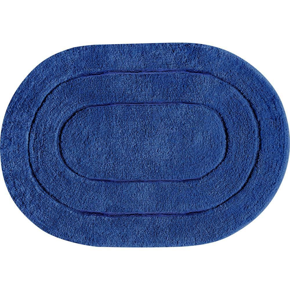Tapete De Banheiro Algodão Oval Vizapi Erode 50X70Cm Azul Bic