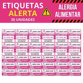 Etiqueta Alerta Alergia Alimentar Personalizada Vinil 30un