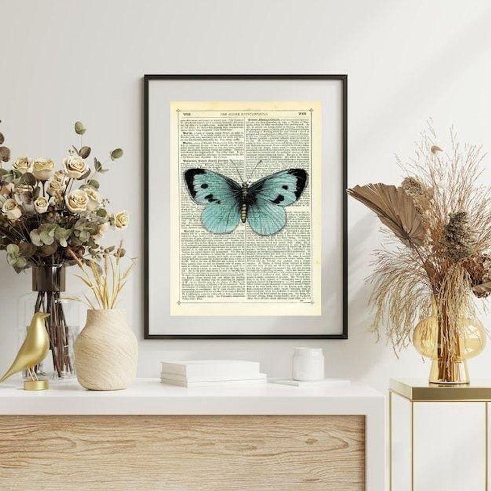 Quadro Borboleta Vintage Azul - 60X48Cm