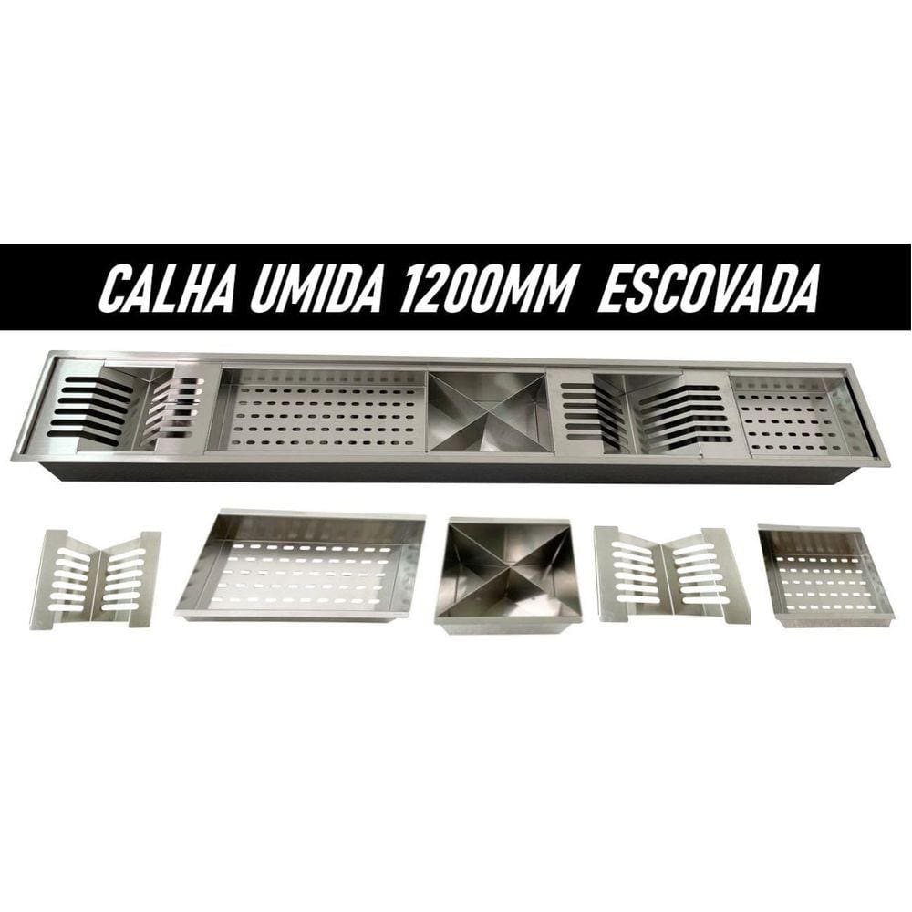 Calha Úmida Gourmet Canal Organizador Escorredor Inox 120Cm