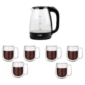 Chaleira + 6 Canecas Vidro Transparente 1,8L/260ml
