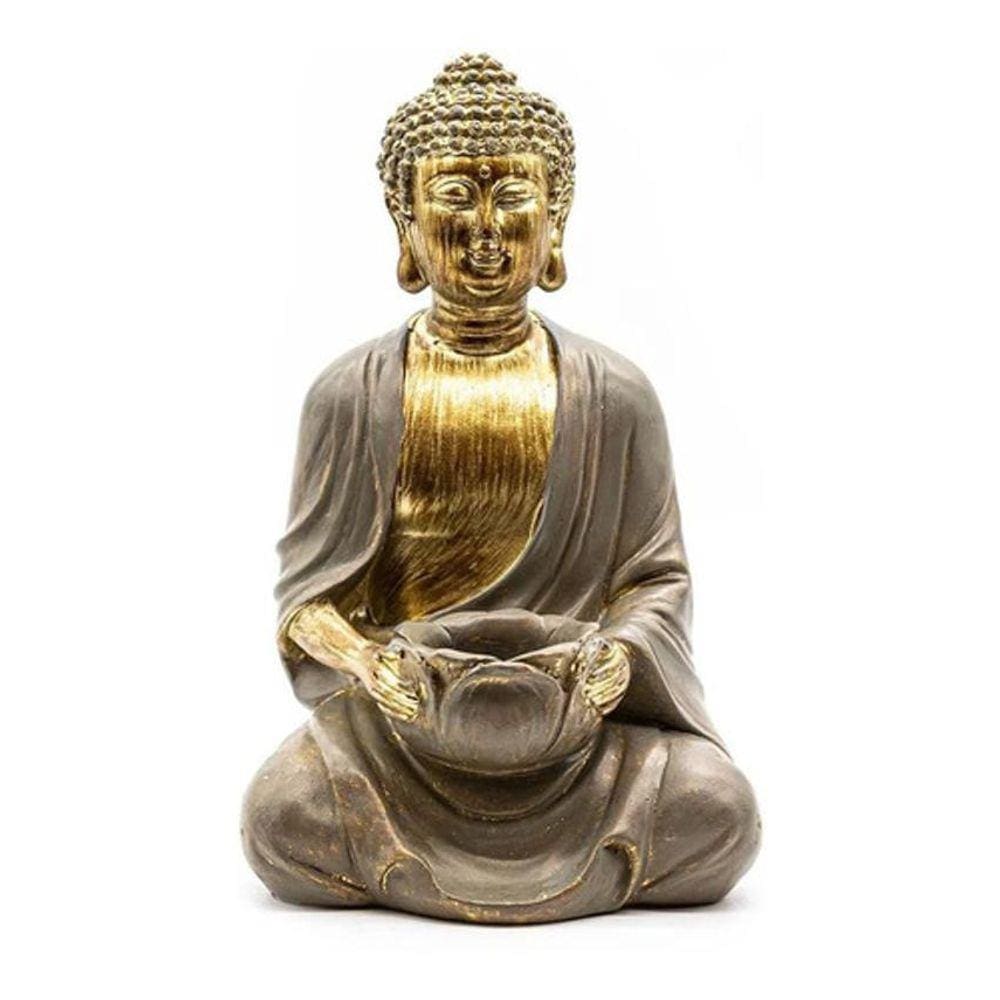 Estátua Buda Decorativo Hindu Poliresina Porta Vela 23 X 12