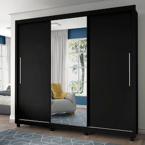 Guarda Roupa Casal 3 Portas 1 Porta Espelho Kit Pé Royale Preto - Gelius