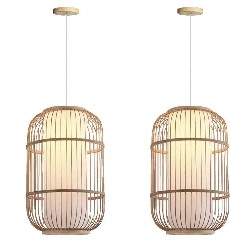 Kit 2 Pendente De Fibra Natural Artesanal Feito Bambu Nat06