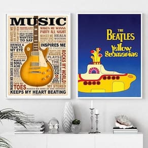 Kit 2 Quadros Music Life - Yellow Submarine 45X34Cm