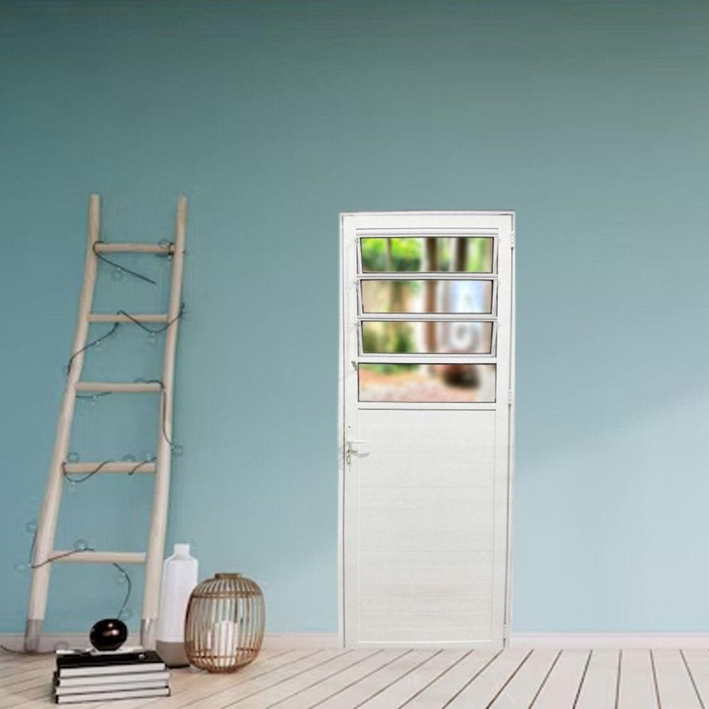 Porta Basculante Lambril de Alumínio 210 X 90cm Linha 25 Lado Direito Esquadrias Bergame Branco