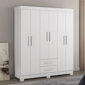Roupeiro 6 Portas com 2 Gavetas Nt 5130 com Pé Flex Branco New/Rosa