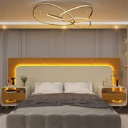 Cabeceira Box Casal com 2 Mesas de Cabeceira com Led Innova Naturale/Off White