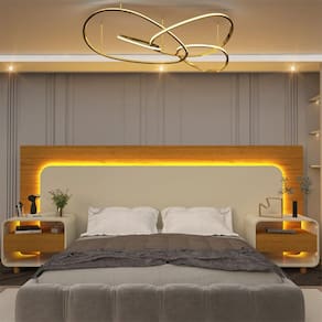 Cabeceira Box Casal com 2 Mesas de Cabeceira com Led Innova Naturale/Off White