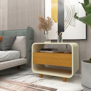 Mesa de Cabeceira 1 Gaveta Innova Moderno Off White/Naturale