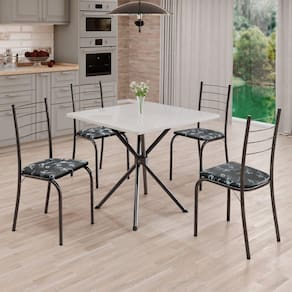 Conjunto Sala de Jantar Mesa Quadrada 70x70cm Tampo Madeira Mdp 4 Cadeiras Rio C. Marrom / Mart Prata