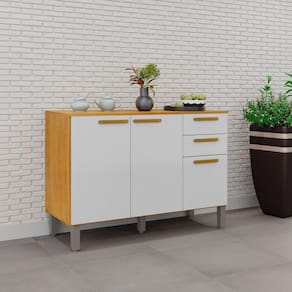 Balcão para Cozinha 3 Portas 2 Gavetas Anne Cinamomo / Branco Acetinado
