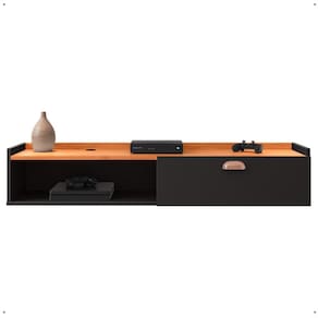 Rack Suspenso Home Classic Tv 32 42 50 Polegadas 1 Porta Puxador Concha Decoração Minimalista Quarto Sala Recepção Preto/Cinamomo - Lojas RPM