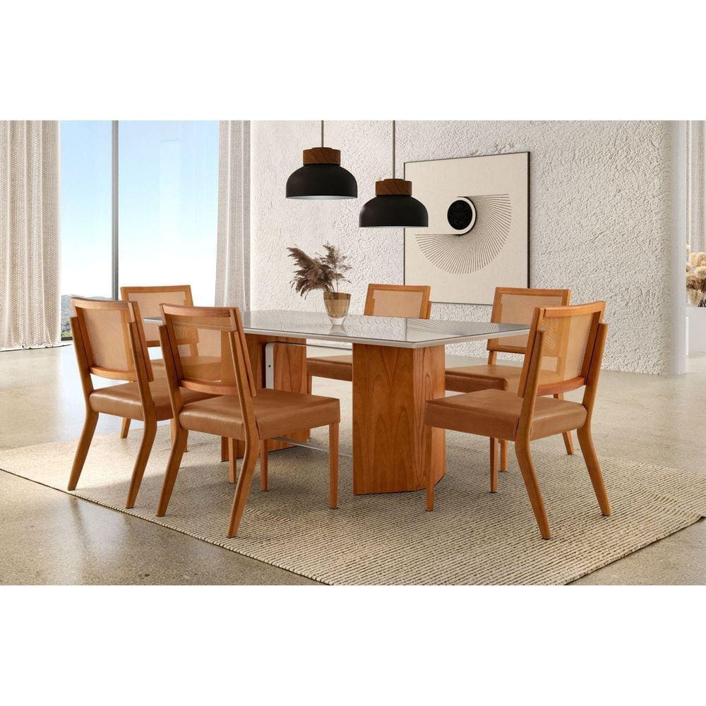 Mesa Persia 1800 X 900 com 6 Cadeiras Atila Cinamomo Imbuia/Laq. Champanhe