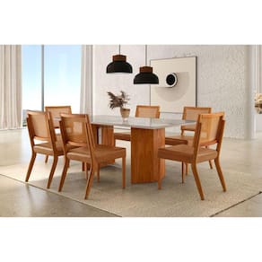 Mesa Persia 1800 X 900 com 6 Cadeiras Atila Cinamomo Imbuia/Laq. Champanhe
