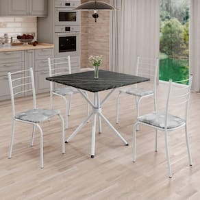 Conjunto Sala de Jantar Mesa Quadrada 70x70cm Tampo Madeira Mdp Indiana 4 Cadeiras Rio Paraopeba / Branco
