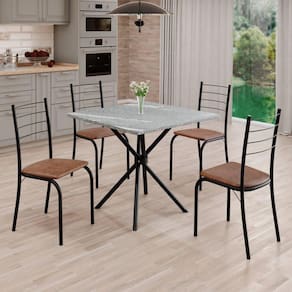 Conjunto Sala de Jantar Mesa Quadrada 70x70cm Tampo Granito Topázio 4 Cadeiras Rio C. Marrom / Preto Fosco
