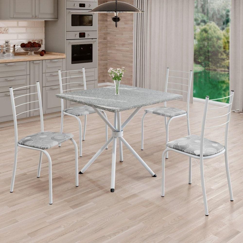 Conjunto Sala de Jantar Mesa Quadrada 70x70cm Tampo Granito Topázio 4 Cadeiras Rio Paraopeba / Branco