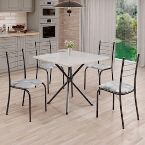 Conjunto Sala de Jantar Mesa Quadrada 70x70cm Tampo Madeira Mdp 4 Cadeiras Rio Paraopeba / Mart Prata