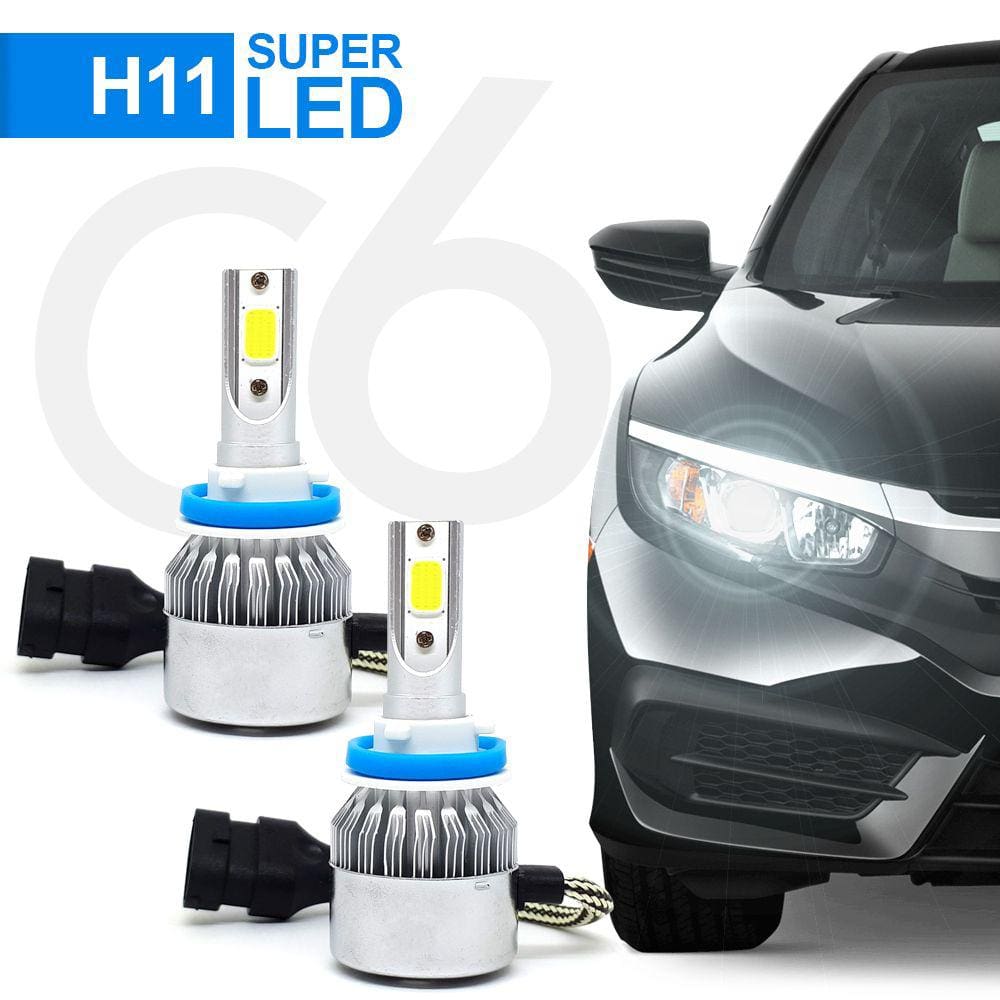 Par Lâmpadas H11 Farol Milha Renault Duster 2012 2013 2014 2015 2016 Super Led C6 6000k 7200 Lumens Branco Frio Efeito Xenon
