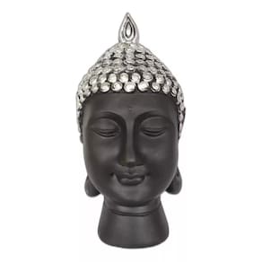 Buda Decoração Escultura Resina Preto Prata 24X12