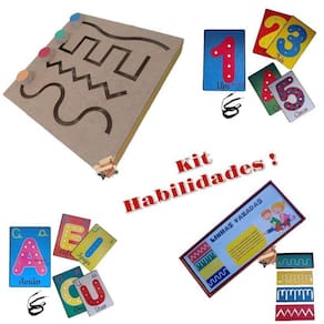 Kit Habilidades Pedagógico Madeira Linha Vazadas + Alinhavos