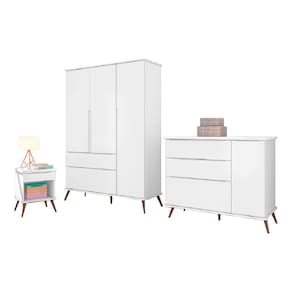 Quarto Infantil Bebê Melinda Cômoda Guarda Roupa Mesa de Apoio Branco
