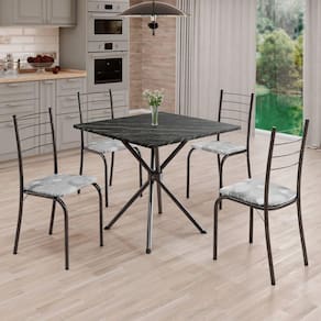 Conjunto Sala de Jantar Mesa Quadrada 70x70cm Tampo Ardósia Indiana 4 Cadeiras Rio Paraopeba / Mart Prata