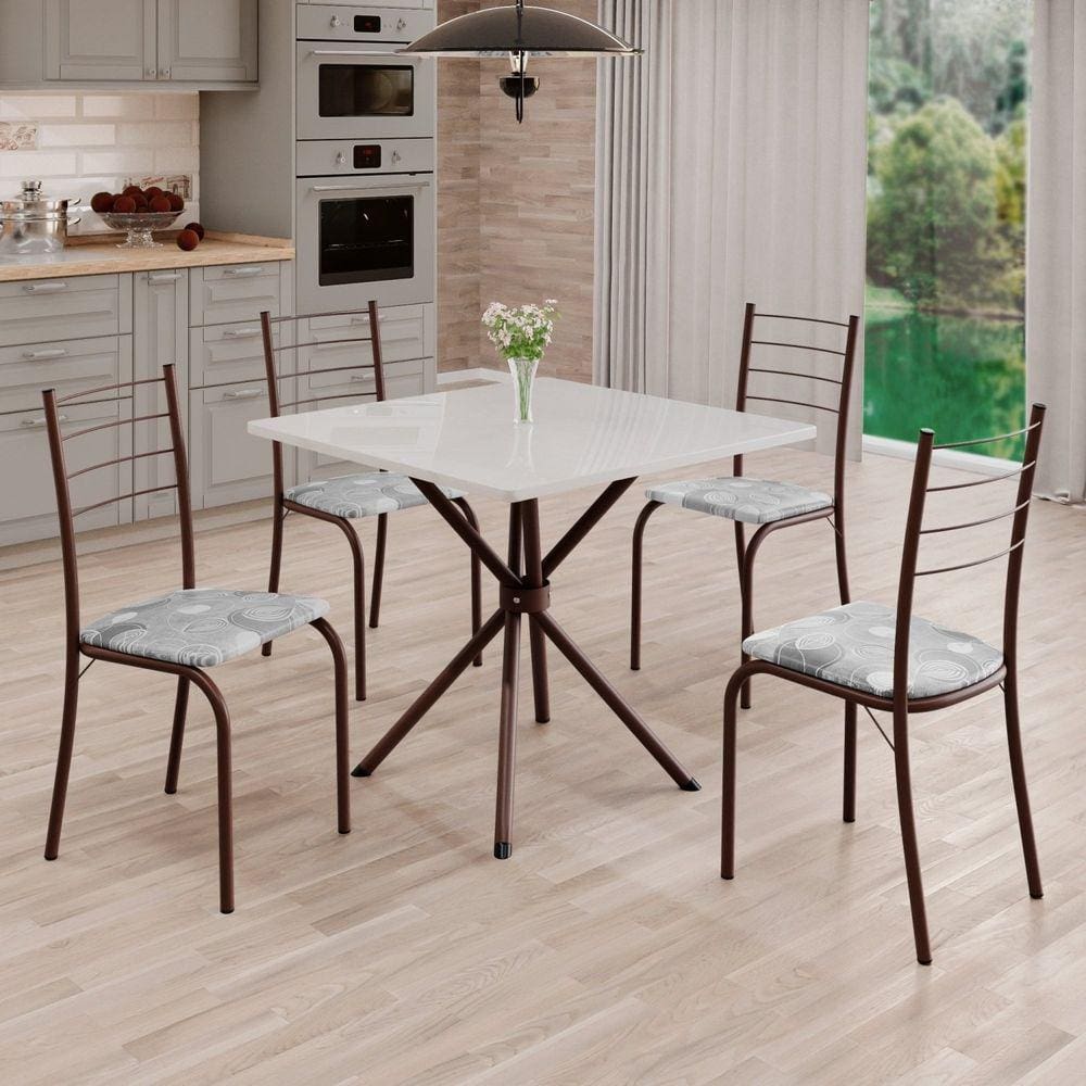Conjunto Sala de Jantar Mesa Quadrada 70x70cm Tampo Madeira Mdp 4 Cadeiras Rio Paraopeba / Marrom