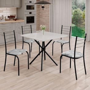 Conjunto Sala de Jantar Mesa Quadrada 70x70cm Tampo Madeira Mdp 4 Cadeiras Rio Paraopeba/ Preto Fosco