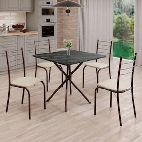 Conjunto Sala de Jantar Mesa Quadrada 70x70cm Tampo Madeira Mdp Indiana 4 Cadeiras Rio Creme / Marrom