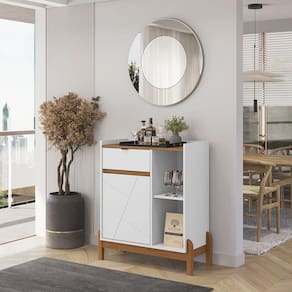 Aparador Bar para Sala de Jantar Bari Branco/Cedro