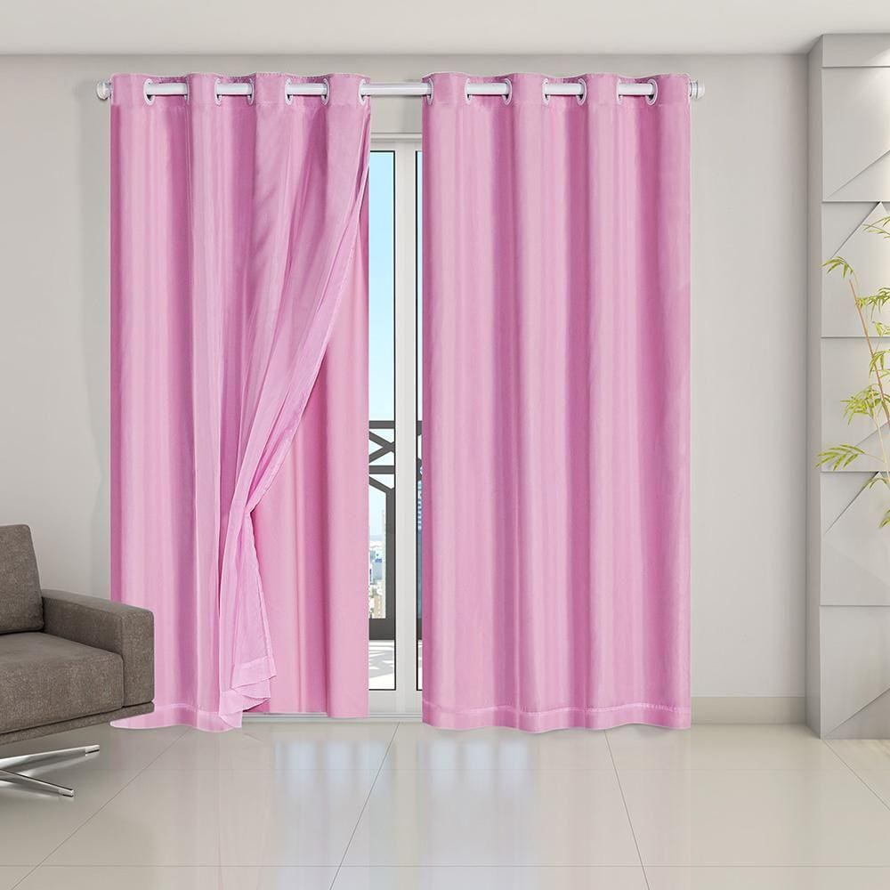 Cortina Blackout Voil 2,80X2,30 Corta Luz Porta Balcão Rosa