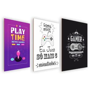 Kit 3 Quadros Decorativos MDF s/ Moldura Gamer 05