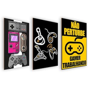 Kit 3 Quadros Decorativos MDF s/ Moldura Gamer 06