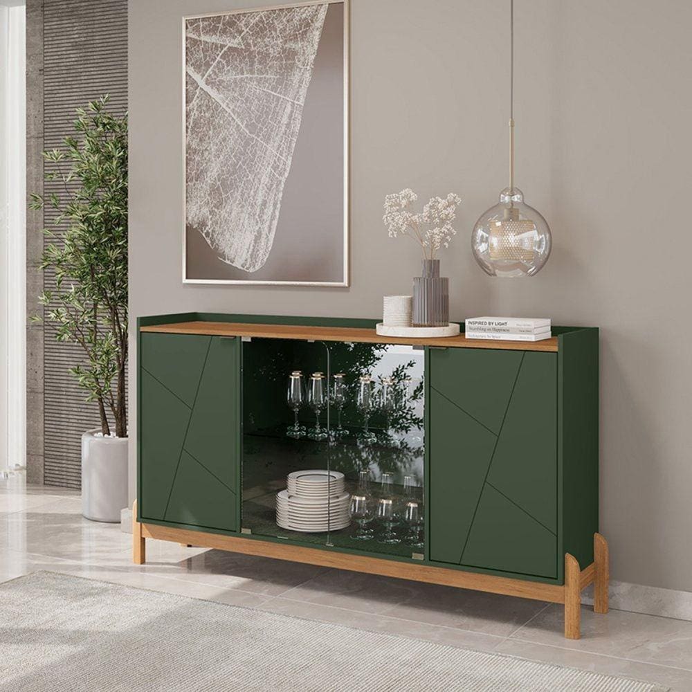 Buffet Aparador 170cm 4 Portas Bari Verde Oliva / Cedro