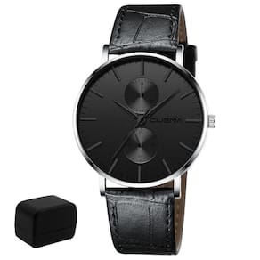 Relógio Masculino Ultrafino Black E Prata Quartz + Caixa