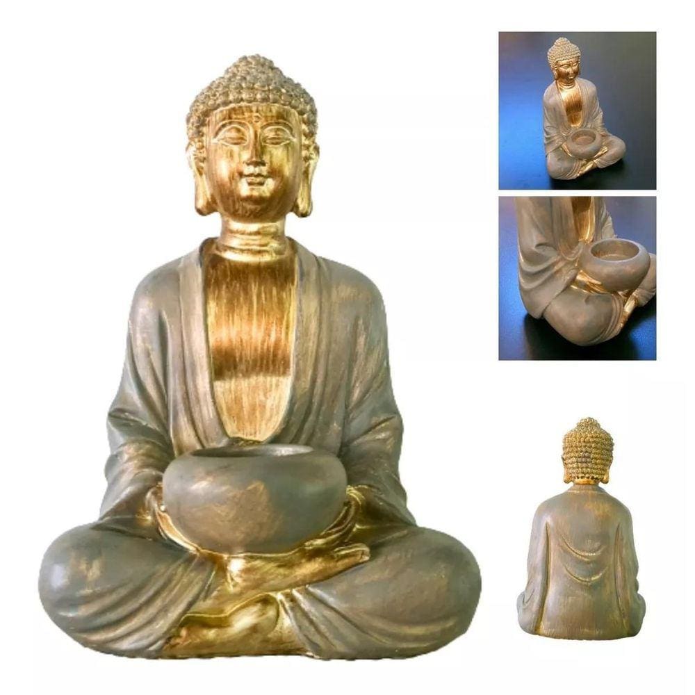 Estátua Buda Decorativo Hindu Poliresina Porta Vela 22 X 14