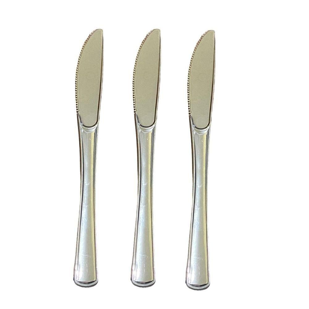 Kit 200 Facas Descartáveis De Luxo Em Plástico Prata 19,5Cm