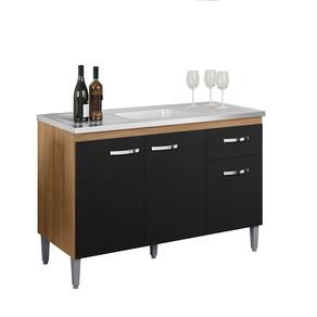 Balcão Gabinete de Pia Gabriela 120cm Amêdoa/Preto S/Tampo - AJL Móveis