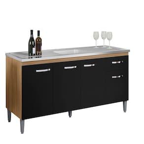Balcão de Cozinha Gabriela 150cm Amêndoa/Preto S/Tampo - AJL Móveis