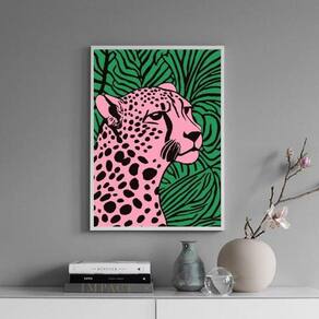 Quadro Decorativo Pink Leopard 45X34Cm - Com Vidro