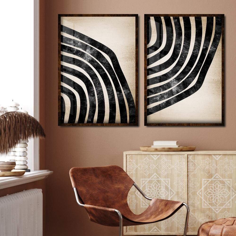 Quadros Decorativos Moldura Abstrato Minimalista Curvas