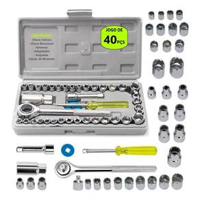 Jogo Soquete Kit 40 Peças Chave Catraca Reversível