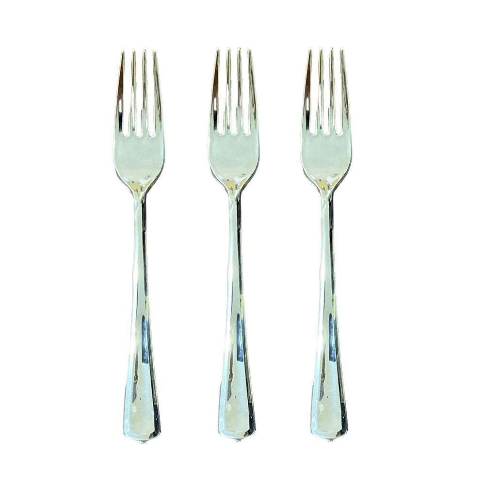Kit 24 Un Garfos Refeição Luxo Plástico Prata 18Cm Festa