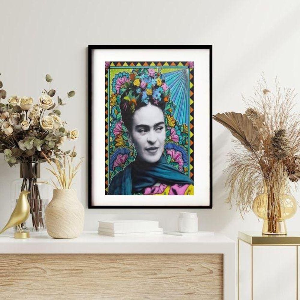 Quadro Frida Kahlo Old Floral 60X48Cm